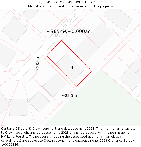 4, WEAVER CLOSE, ASHBOURNE, DE6 1BS: Plot and title map