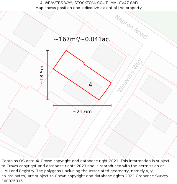 4, WEAVERS WAY, STOCKTON, SOUTHAM, CV47 8AB: Plot and title map