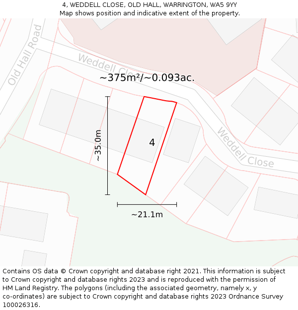 4, WEDDELL CLOSE, OLD HALL, WARRINGTON, WA5 9YY: Plot and title map