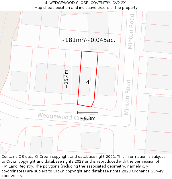 4, WEDGEWOOD CLOSE, COVENTRY, CV2 2XL: Plot and title map