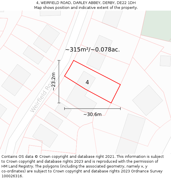 4, WEIRFIELD ROAD, DARLEY ABBEY, DERBY, DE22 1DH: Plot and title map