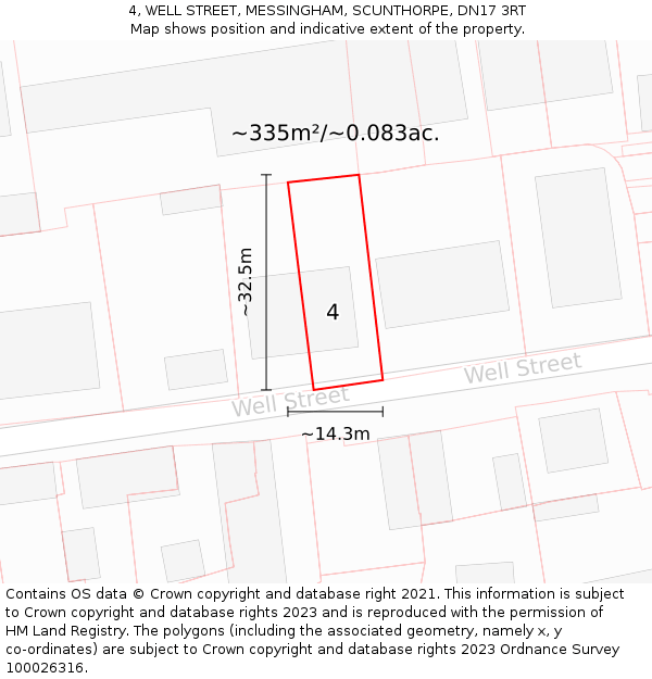 4, WELL STREET, MESSINGHAM, SCUNTHORPE, DN17 3RT: Plot and title map