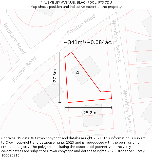 4, WEMBLEY AVENUE, BLACKPOOL, FY3 7DU: Plot and title map