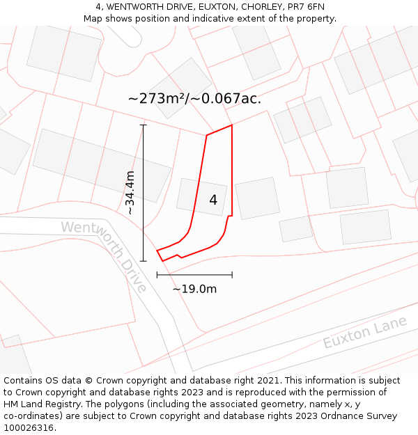 4, WENTWORTH DRIVE, EUXTON, CHORLEY, PR7 6FN: Plot and title map