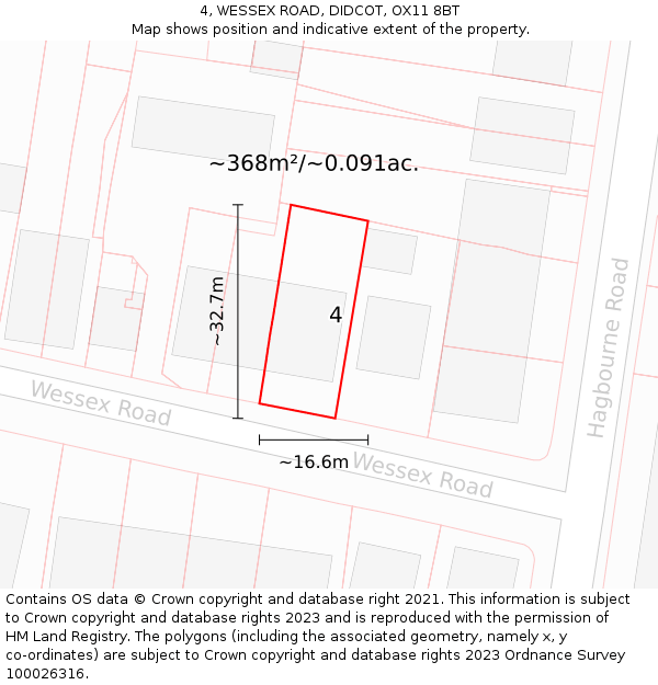 4, WESSEX ROAD, DIDCOT, OX11 8BT: Plot and title map