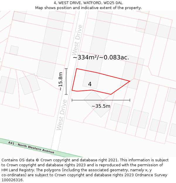 4, WEST DRIVE, WATFORD, WD25 0AL: Plot and title map