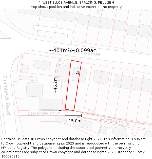 4, WEST ELLOE AVENUE, SPALDING, PE11 2BH: Plot and title map