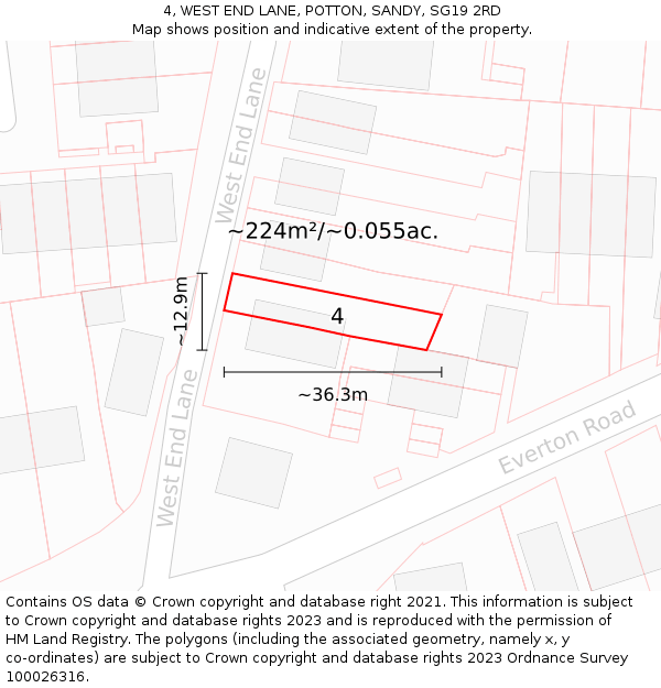 4, WEST END LANE, POTTON, SANDY, SG19 2RD: Plot and title map