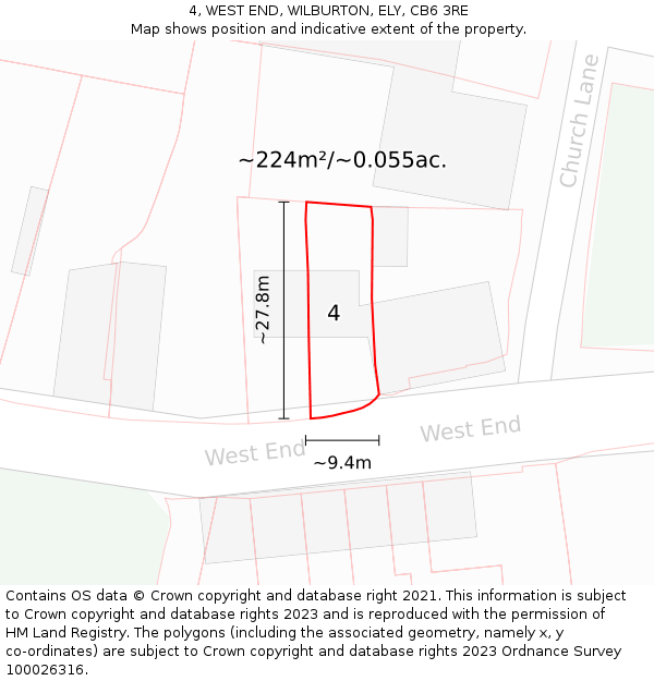 4, WEST END, WILBURTON, ELY, CB6 3RE: Plot and title map