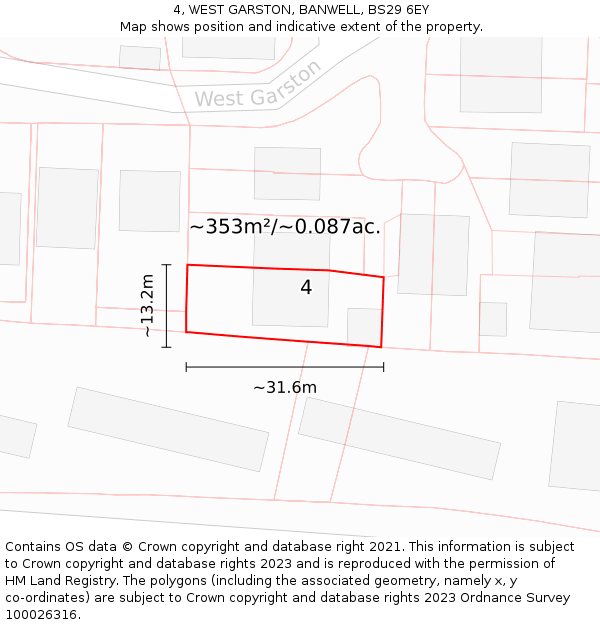 4, WEST GARSTON, BANWELL, BS29 6EY: Plot and title map