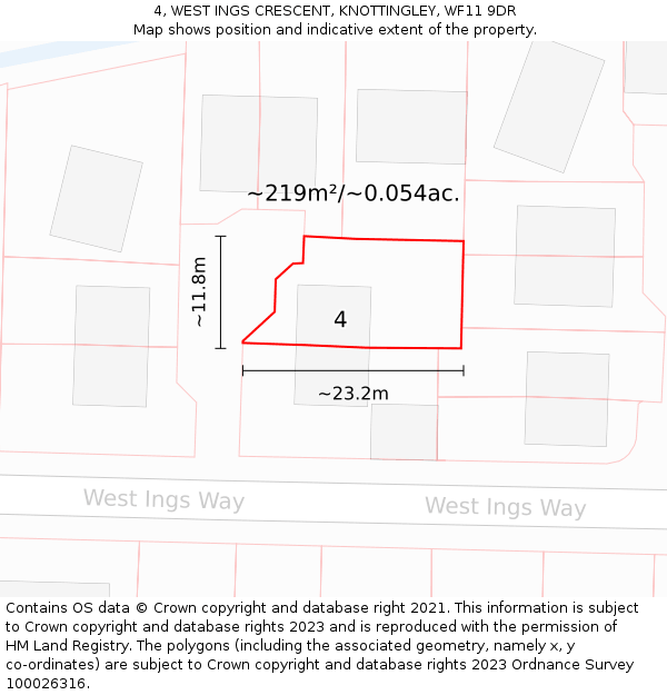4, WEST INGS CRESCENT, KNOTTINGLEY, WF11 9DR: Plot and title map