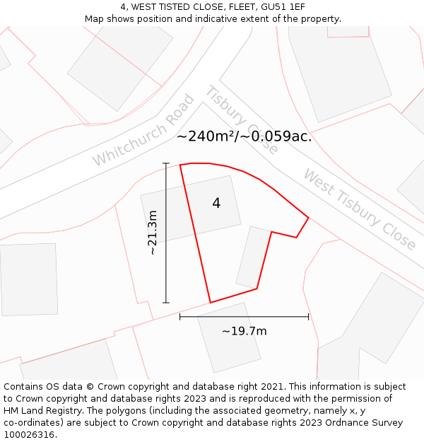 4, WEST TISTED CLOSE, FLEET, GU51 1EF: Plot and title map