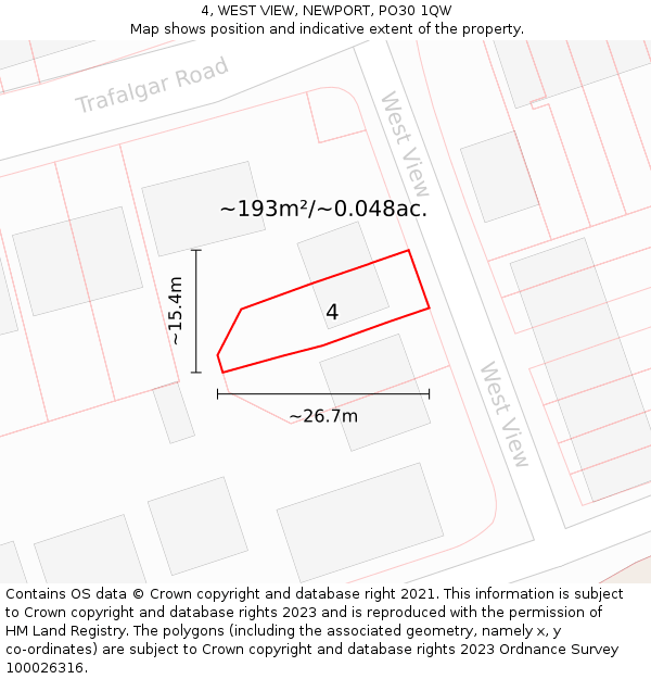 4, WEST VIEW, NEWPORT, PO30 1QW: Plot and title map