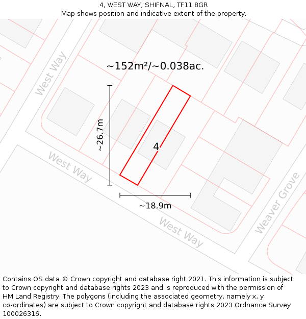 4, WEST WAY, SHIFNAL, TF11 8GR: Plot and title map