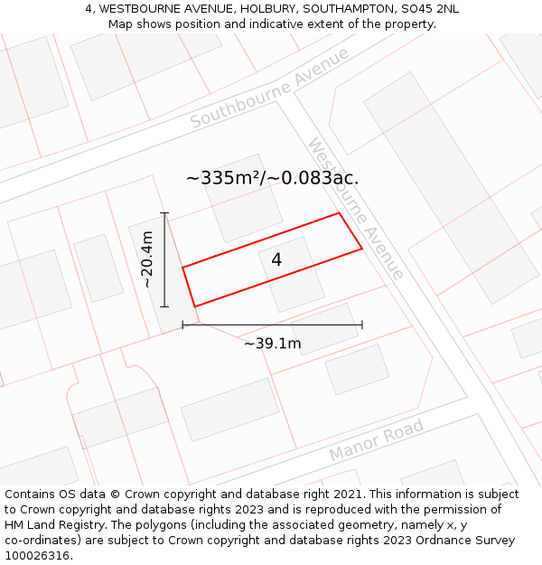 4, WESTBOURNE AVENUE, HOLBURY, SOUTHAMPTON, SO45 2NL: Plot and title map