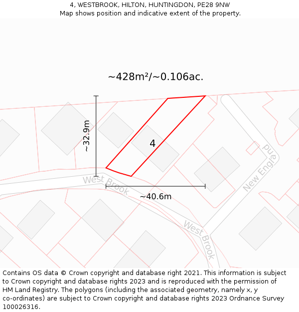 4, WESTBROOK, HILTON, HUNTINGDON, PE28 9NW: Plot and title map