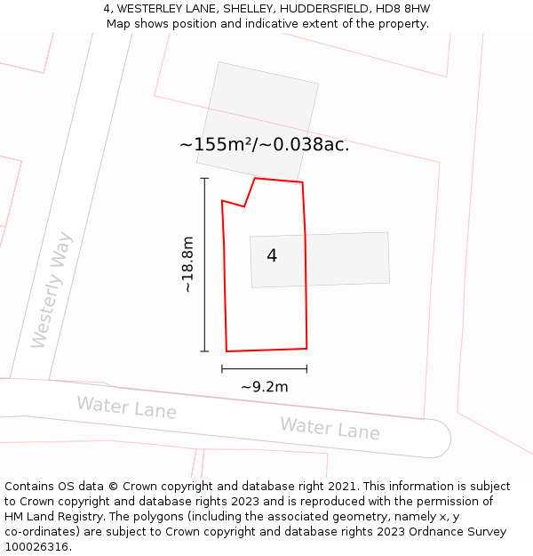 4, WESTERLEY LANE, SHELLEY, HUDDERSFIELD, HD8 8HW: Plot and title map