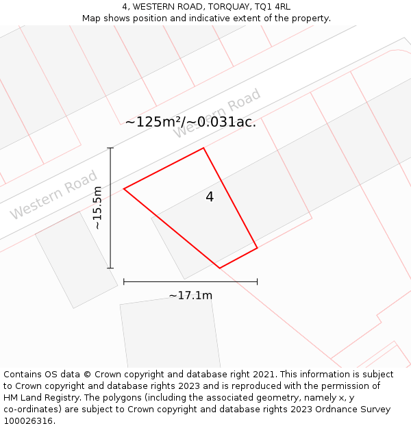 4, WESTERN ROAD, TORQUAY, TQ1 4RL: Plot and title map