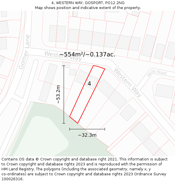 4, WESTERN WAY, GOSPORT, PO12 2NG: Plot and title map