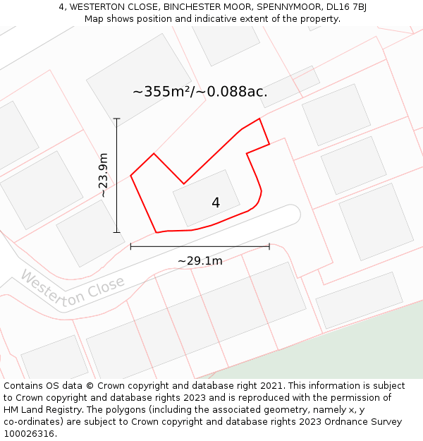 4, WESTERTON CLOSE, BINCHESTER MOOR, SPENNYMOOR, DL16 7BJ: Plot and title map