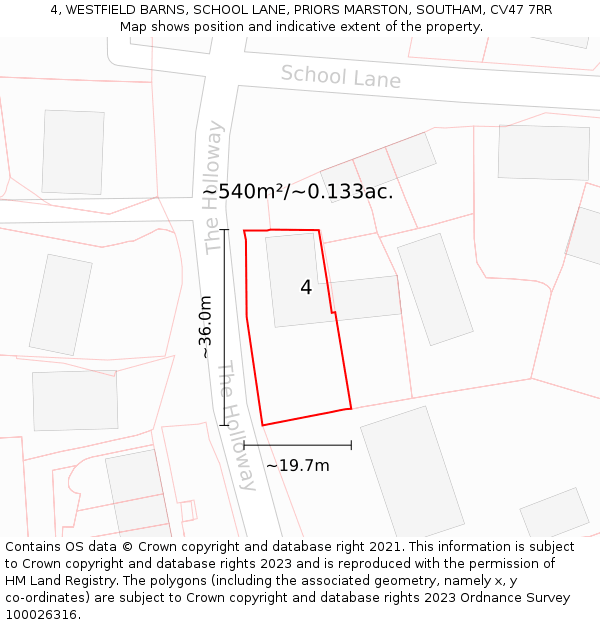 4, WESTFIELD BARNS, SCHOOL LANE, PRIORS MARSTON, SOUTHAM, CV47 7RR: Plot and title map