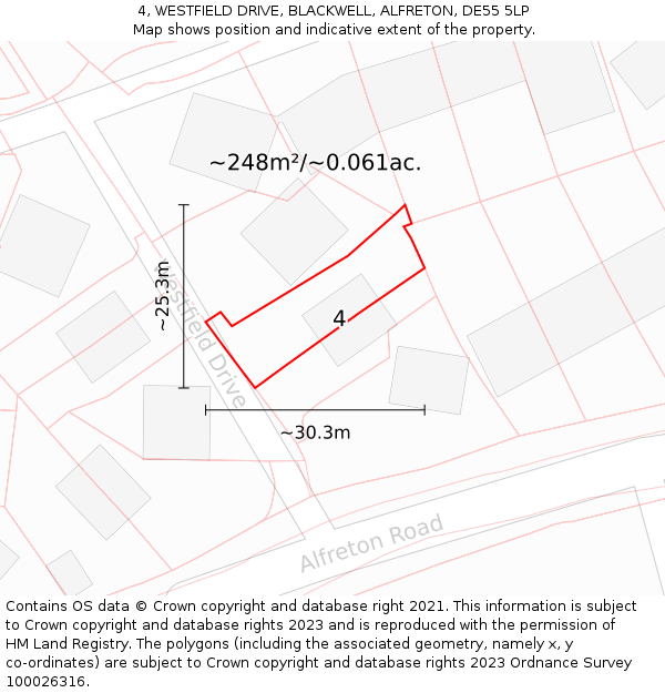 4, WESTFIELD DRIVE, BLACKWELL, ALFRETON, DE55 5LP: Plot and title map