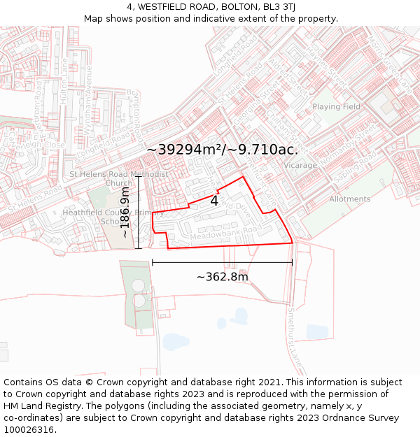 4, WESTFIELD ROAD, BOLTON, BL3 3TJ: Plot and title map