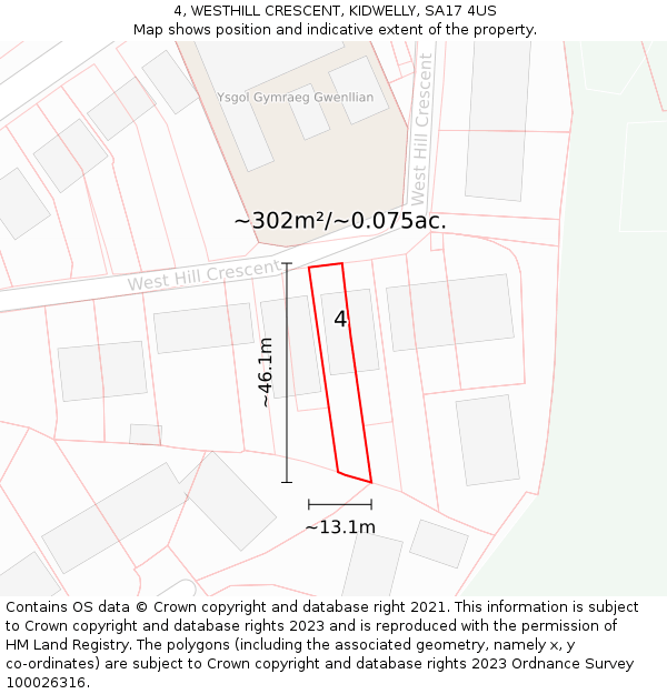 4, WESTHILL CRESCENT, KIDWELLY, SA17 4US: Plot and title map