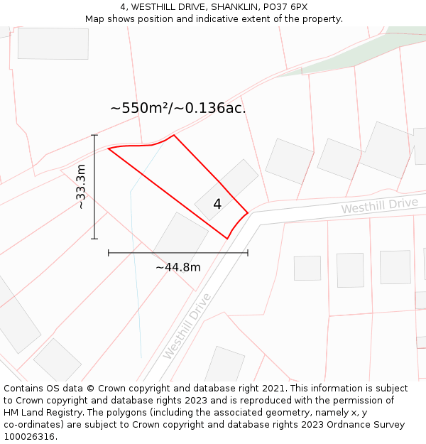 4, WESTHILL DRIVE, SHANKLIN, PO37 6PX: Plot and title map