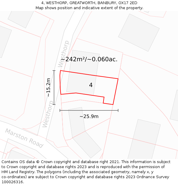 4, WESTHORP, GREATWORTH, BANBURY, OX17 2ED: Plot and title map