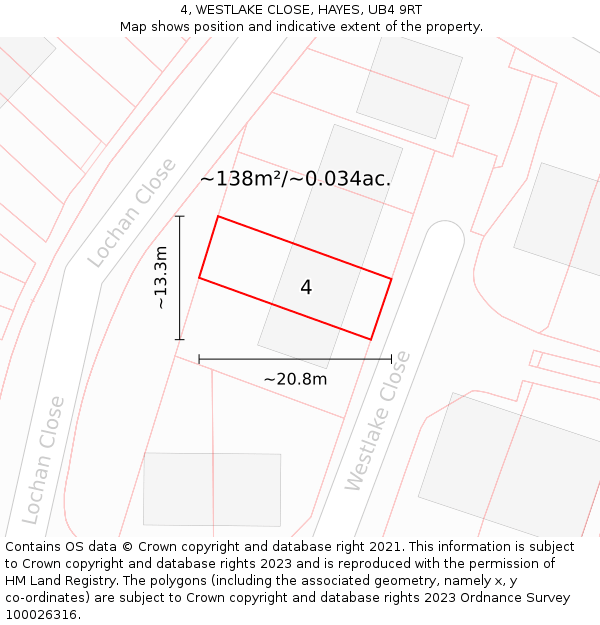 4, WESTLAKE CLOSE, HAYES, UB4 9RT: Plot and title map