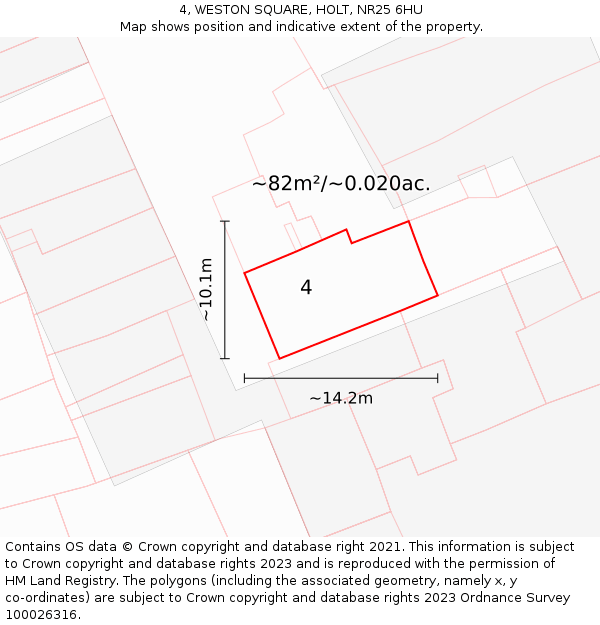 4, WESTON SQUARE, HOLT, NR25 6HU: Plot and title map