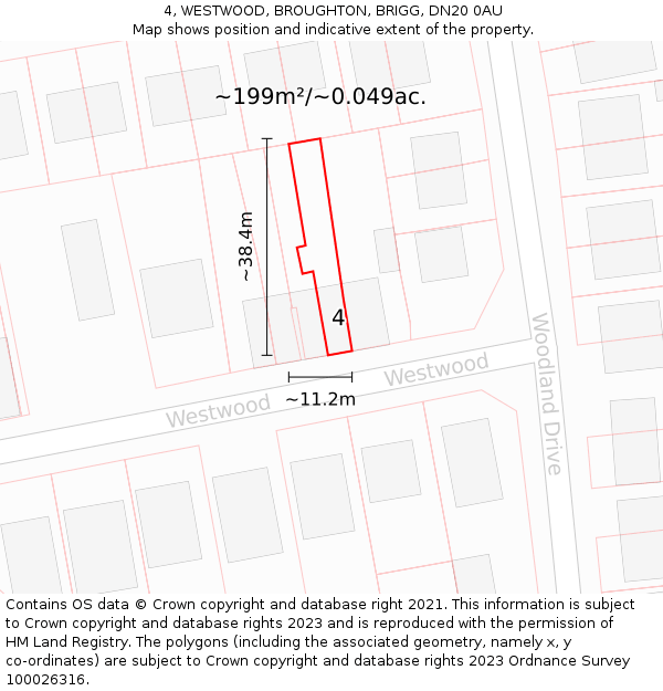 4, WESTWOOD, BROUGHTON, BRIGG, DN20 0AU: Plot and title map