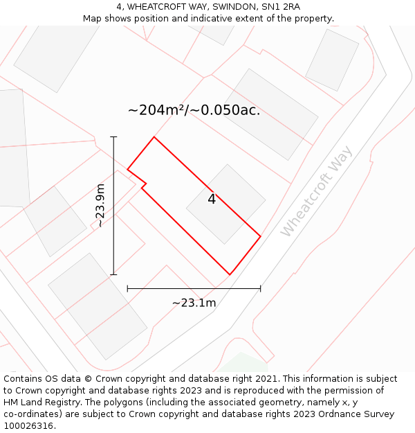 4, WHEATCROFT WAY, SWINDON, SN1 2RA: Plot and title map