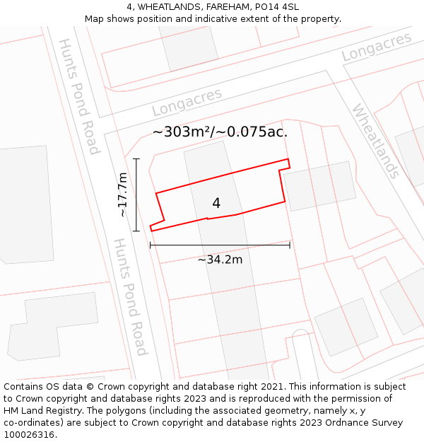 4, WHEATLANDS, FAREHAM, PO14 4SL: Plot and title map