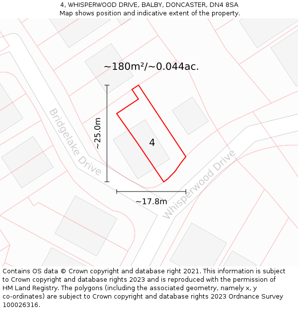 4, WHISPERWOOD DRIVE, BALBY, DONCASTER, DN4 8SA: Plot and title map