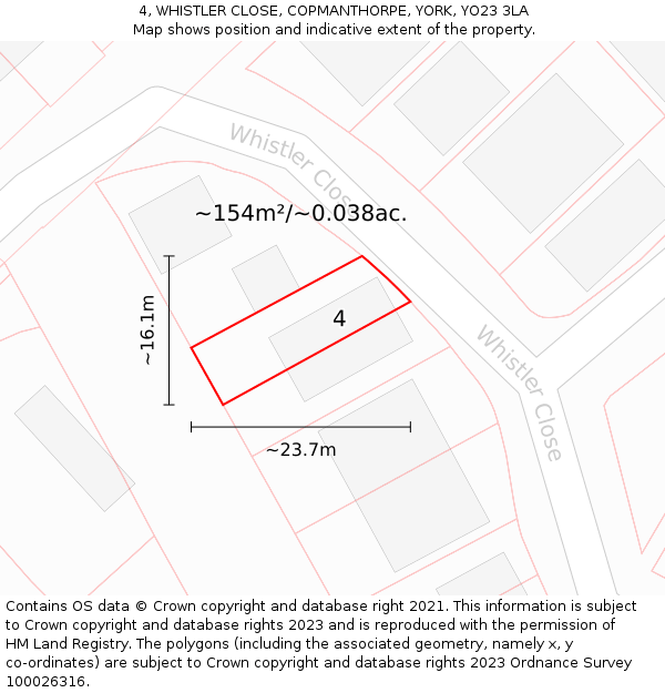 4, WHISTLER CLOSE, COPMANTHORPE, YORK, YO23 3LA: Plot and title map