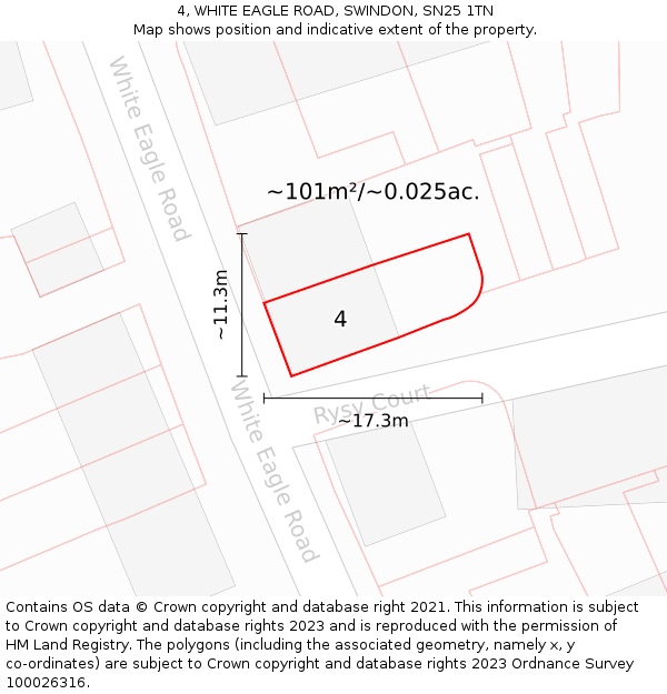 4, WHITE EAGLE ROAD, SWINDON, SN25 1TN: Plot and title map