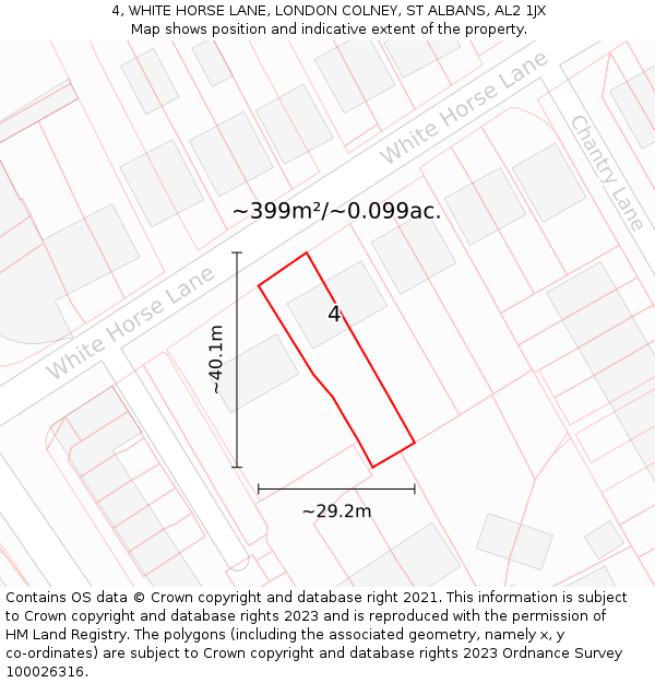 4, WHITE HORSE LANE, LONDON COLNEY, ST ALBANS, AL2 1JX: Plot and title map