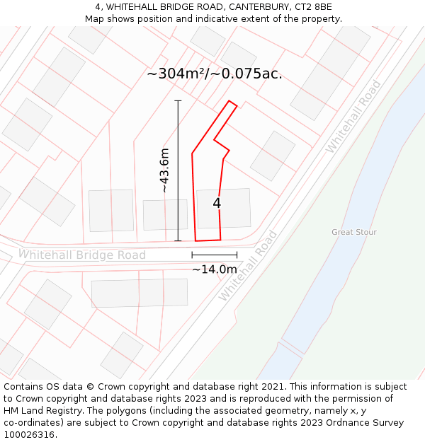 4, WHITEHALL BRIDGE ROAD, CANTERBURY, CT2 8BE: Plot and title map