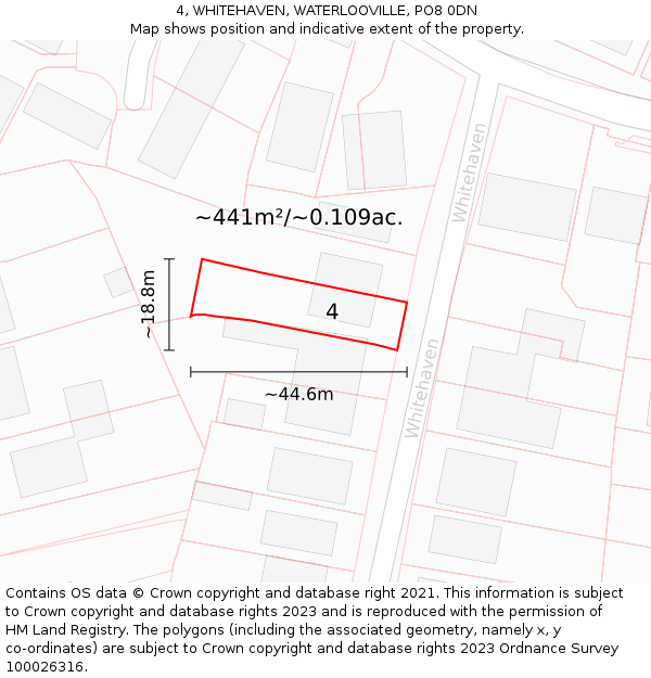 4, WHITEHAVEN, WATERLOOVILLE, PO8 0DN: Plot and title map