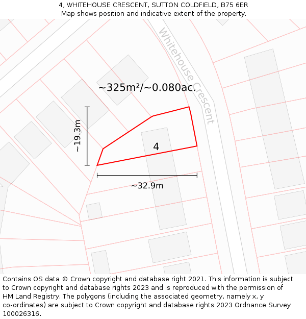 4, WHITEHOUSE CRESCENT, SUTTON COLDFIELD, B75 6ER: Plot and title map