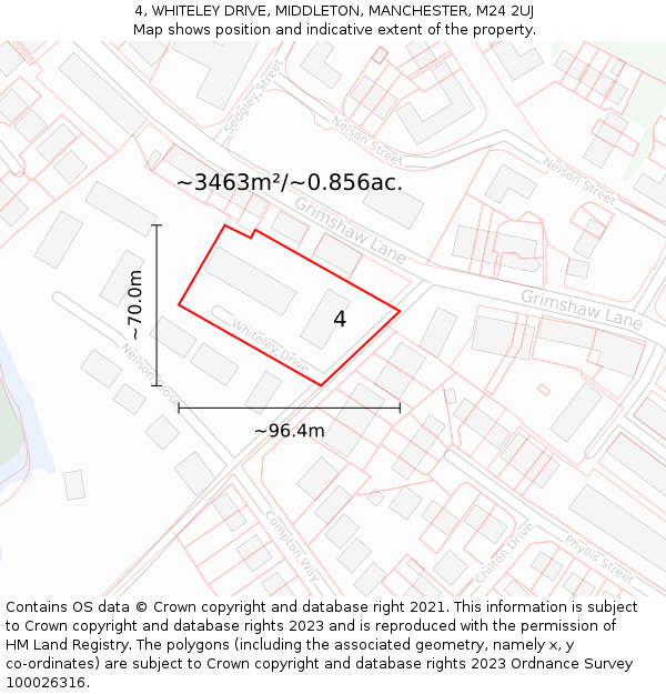 4, WHITELEY DRIVE, MIDDLETON, MANCHESTER, M24 2UJ: Plot and title map