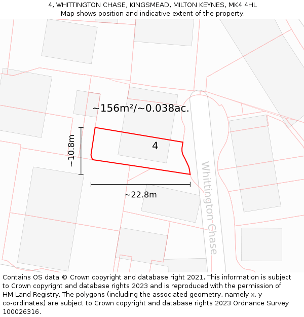 4, WHITTINGTON CHASE, KINGSMEAD, MILTON KEYNES, MK4 4HL: Plot and title map