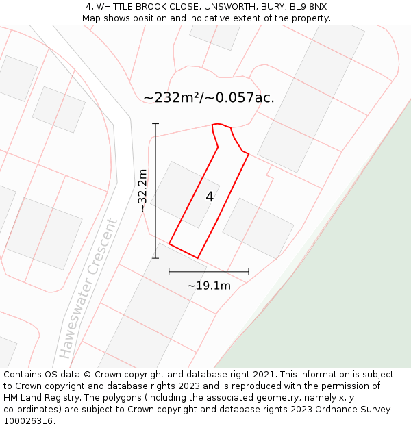 4, WHITTLE BROOK CLOSE, UNSWORTH, BURY, BL9 8NX: Plot and title map