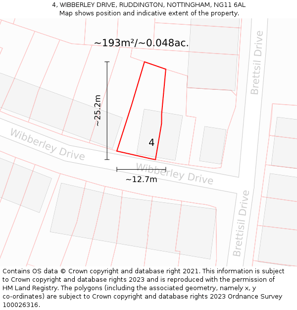 4, WIBBERLEY DRIVE, RUDDINGTON, NOTTINGHAM, NG11 6AL: Plot and title map