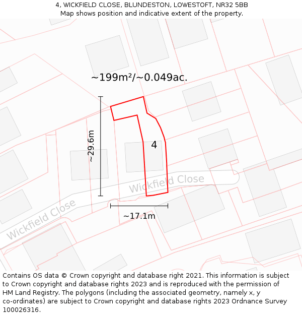 4, WICKFIELD CLOSE, BLUNDESTON, LOWESTOFT, NR32 5BB: Plot and title map
