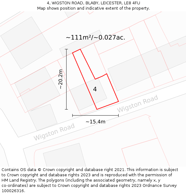 4, WIGSTON ROAD, BLABY, LEICESTER, LE8 4FU: Plot and title map