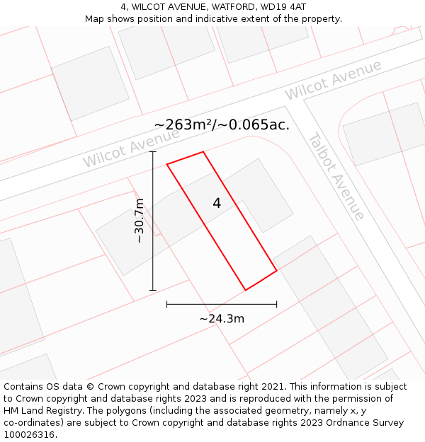 4, WILCOT AVENUE, WATFORD, WD19 4AT: Plot and title map