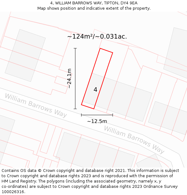 4, WILLIAM BARROWS WAY, TIPTON, DY4 9EA: Plot and title map